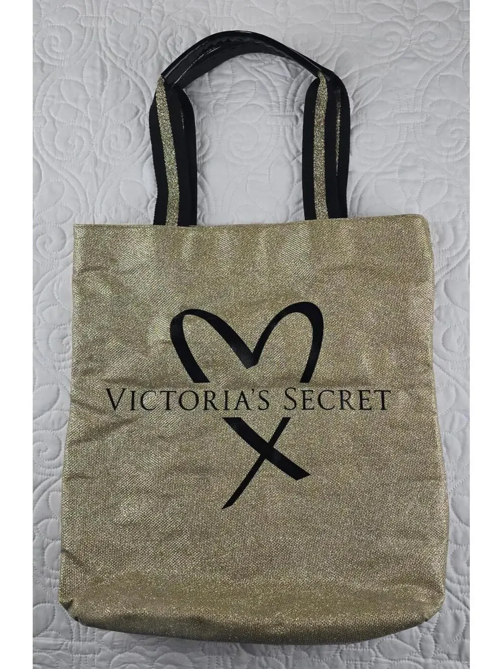 Victoria's Secret limited edition fashion show gold glitter black heart tote Bag